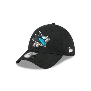 San Jose Sharks Black 39THIRTY Stretch Fit Hat