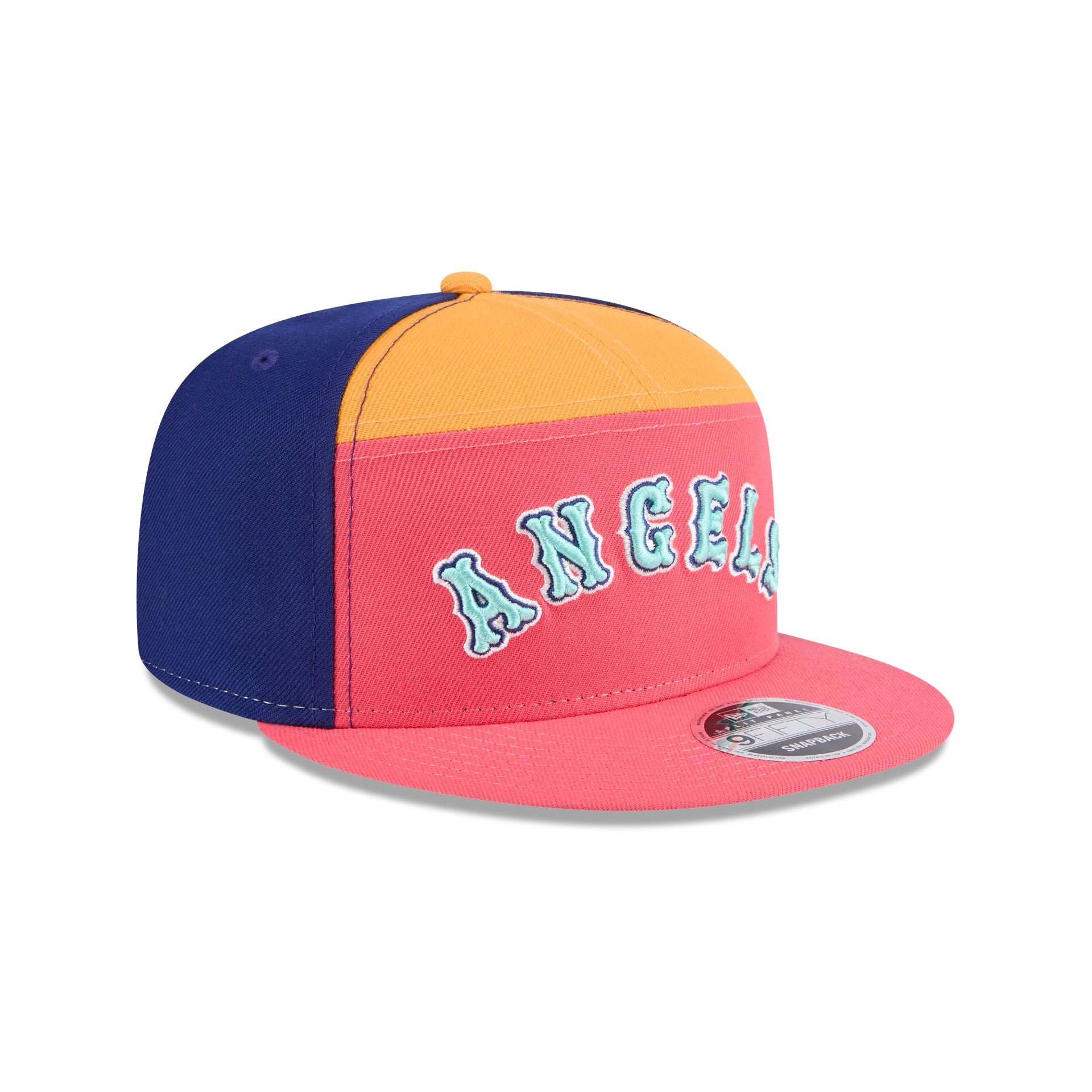Los Angeles Angels Coral Split Panel 9FIFTY Snapback Hat - Image 3