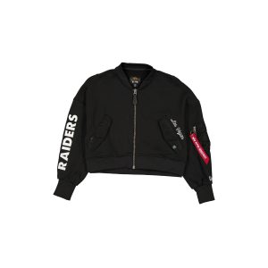 Alpha Industries x Las Vegas Raiders Black Women's Full Zip Cropped Fleece Jacket