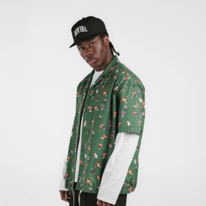 New Era Branded Resort Green Bark Open Collared Shirt