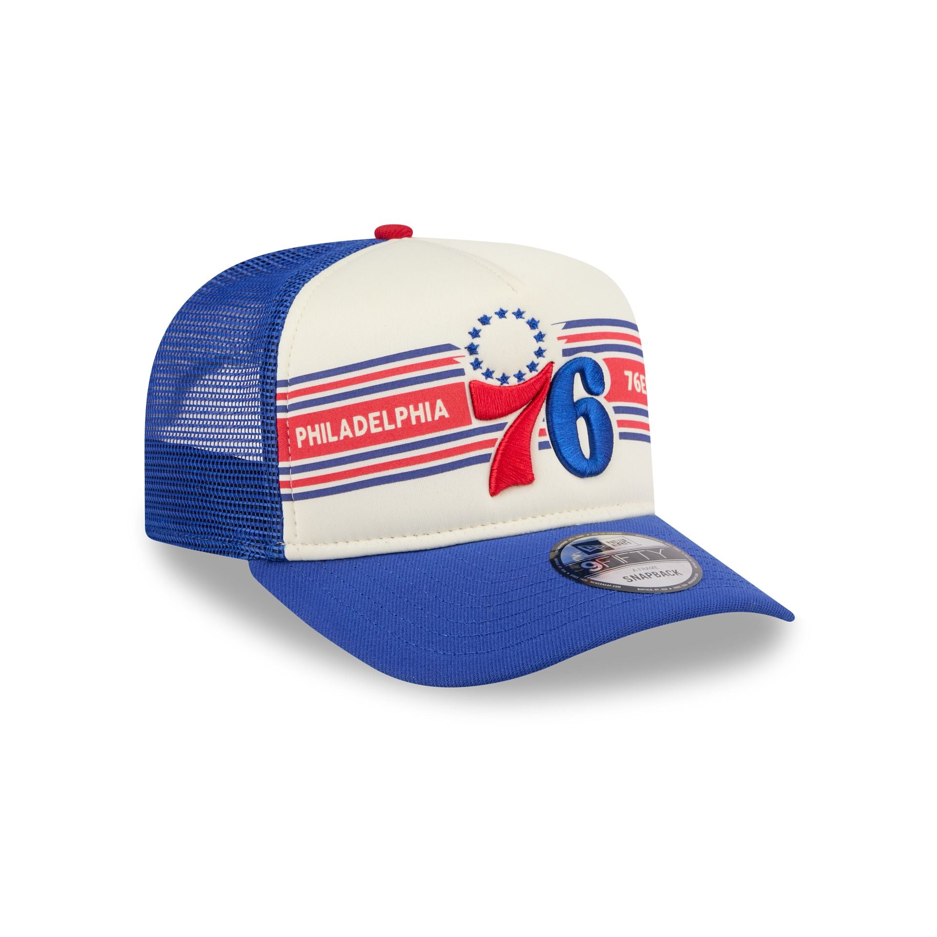 Philadelphia 76ers Banner 9FIFTY A-Frame Trucker Hat - Image 3
